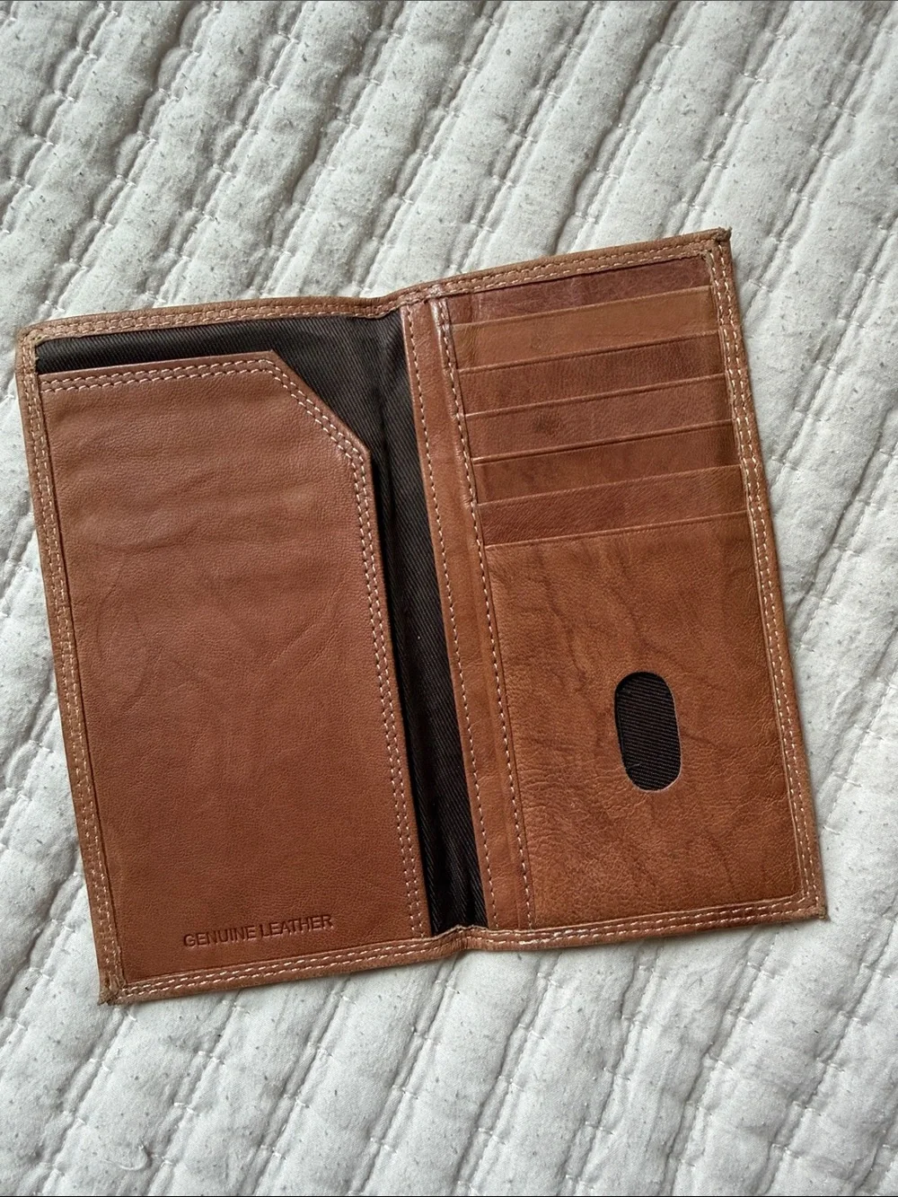 Distressed Leather Long Wallet with Embossed Stag